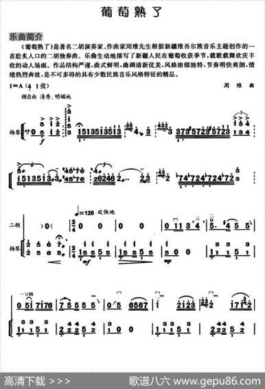 葡萄熟了（扬琴伴奏谱）|周维