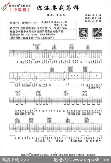 你还要我怎样（酷音小伟编配版）|酷音小伟编配、小虎哥制谱