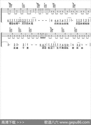 海阔天空（ukulele四线谱）