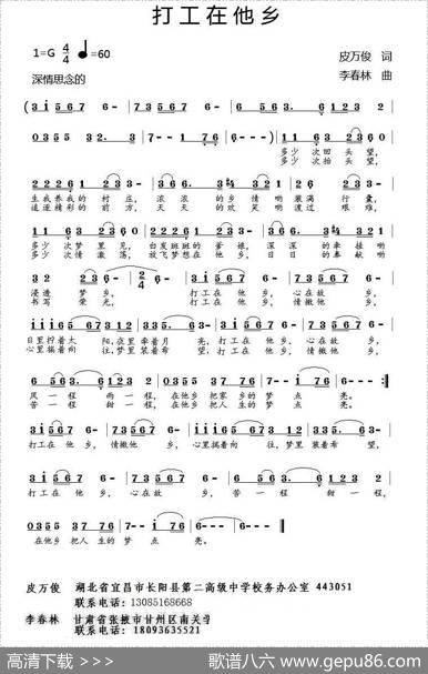 打工在他乡（皮万俊词李春林曲） - 皮万俊|李春林