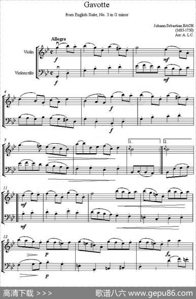 GavottefromEnglishSuite,No.3inGminor（加沃特舞曲）（小提琴、大提琴二重奏）|巴赫