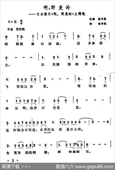 [日]啊，野麦岭（同名电影主题歌）