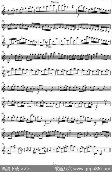 帕格尼尼六首《小提琴和吉他二重奏》(M.S.110)（小提琴分谱）|帕格尼尼