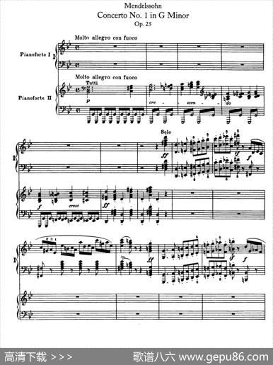 PianoConcertoNo.1ingMinorOp.25（g小调第一钢琴协奏曲·双钢琴）|门德尔松