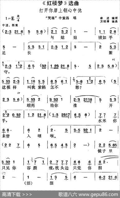 《红楼梦》选曲：打开你眉上锁心中忧（“焚稿”中紫鹃唱段） - 徐进编词|方绍墀编曲