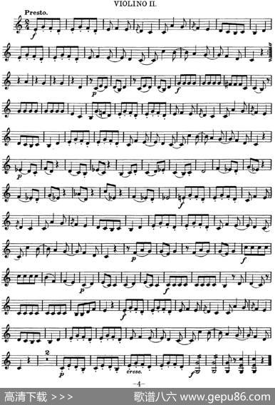 Mozart《QuartetNo.4inCMajor,K.157》（Violin2分谱）