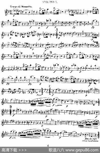 Mozart《QuartetNo.5inFMajor,K.158》（Violin1分谱）