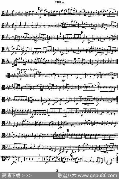 Mozart《QuartetNo.7inEbMajor,K.160》（Viola分谱）