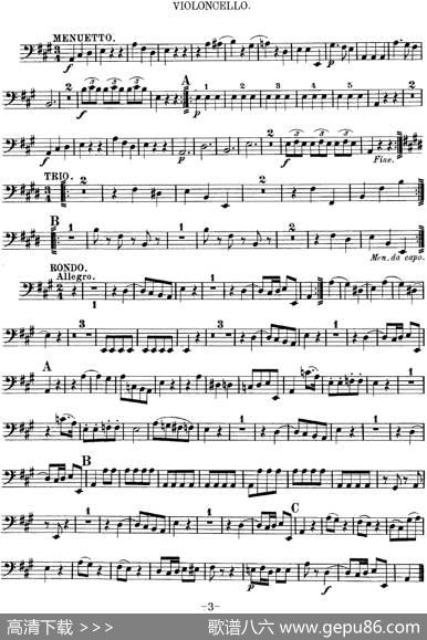 Mozart《QuartetNo.9inAMajor,K.169》（Cello分谱）