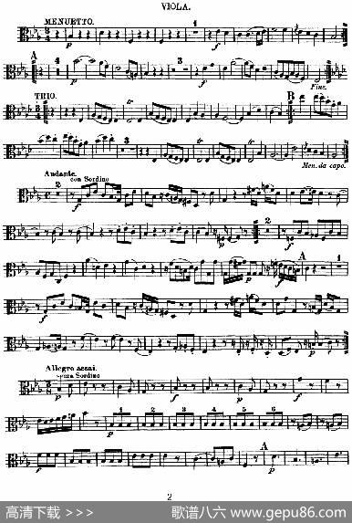 Mozart《QuartetNo.11inEbMajor,K.171》（Viola分谱）