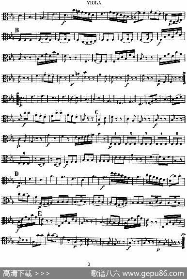 Mozart《QuartetNo.11inEbMajor,K.171》（Viola分谱）