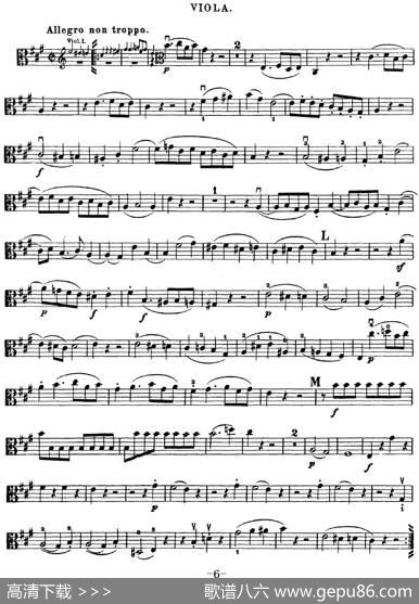 Mozart《QuartetNo.18inAMajor,K.464》（Viola分谱）