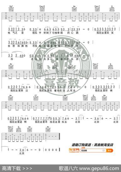 《北京北京》吉他谱C调入门版汪峰高音教编配猴哥吉他教学