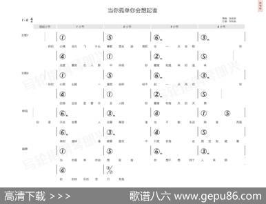 当你孤单你会想起谁（简和谱） - 莎莎&刘卓辉|施盈伟&莎莎