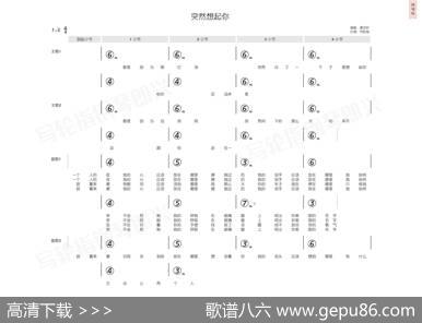 突然想起你（简和谱） - 林夕|陈伟