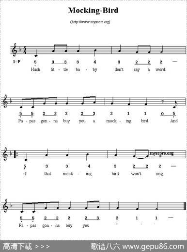 Mocking-bird（线简谱混排版、英文儿歌）