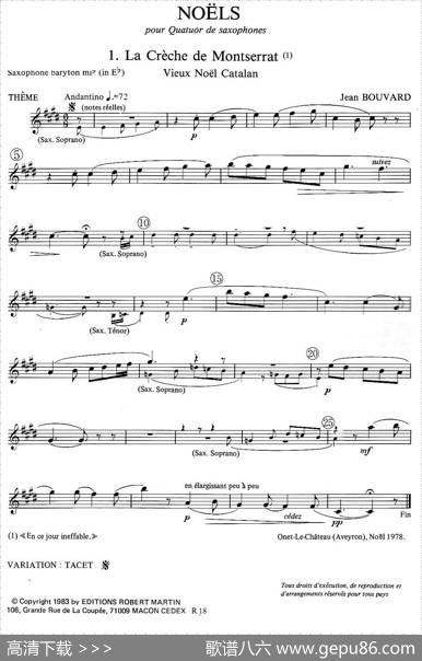 jeanBouvard编写的6首萨克斯四重奏（低音萨克斯分谱）|jean、Bouvard