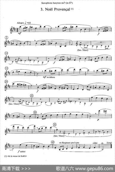 jeanBouvard编写的6首萨克斯四重奏（低音萨克斯分谱）|jean、Bouvard