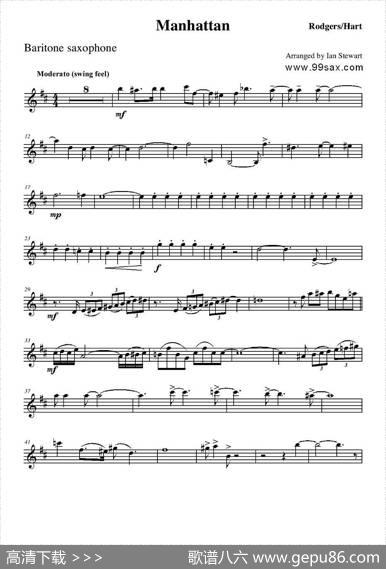 ManhattanBaritoneSax（四重奏上低音萨克斯分谱）