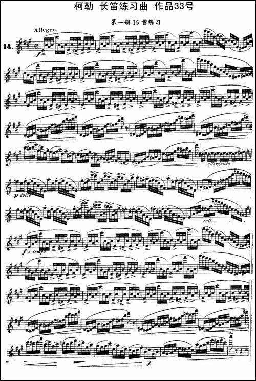 柯勒长笛练习曲作品33号-第一册-14-长笛五线谱|长笛谱