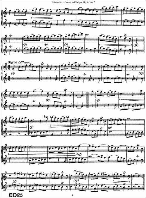 C大调双长笛奏鸣曲作品6号之2-Sonata-in-C-Maj-长笛五线谱|长笛谱