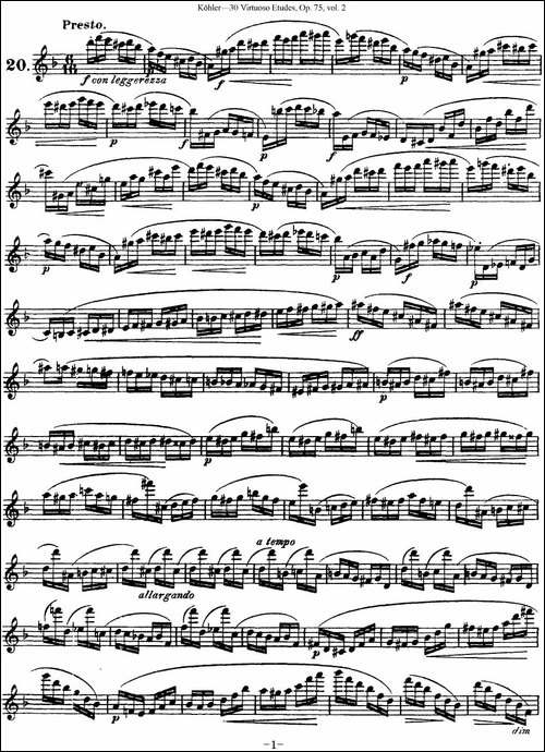柯勒30首高级长笛练习曲作品75号-NO.20-长笛五线谱|长笛谱