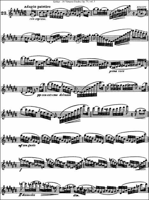 柯勒30首高级长笛练习曲作品75号-NO.23-长笛五线谱|长笛谱