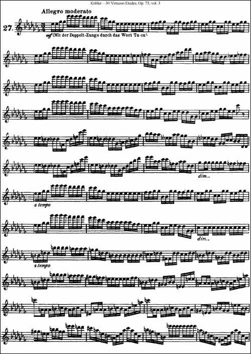 柯勒30首高级长笛练习曲作品75号-NO.27-长笛五线谱|长笛谱