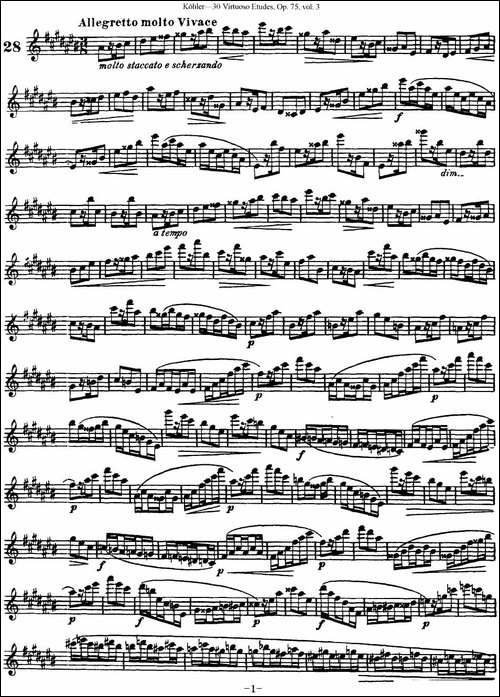 柯勒30首高级长笛练习曲作品75号-NO.28-长笛五线谱|长笛谱