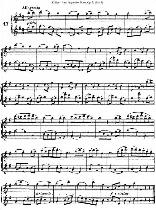 柯勒40首长笛提高练习曲OP.55-NO.17-长笛五线谱|长笛谱