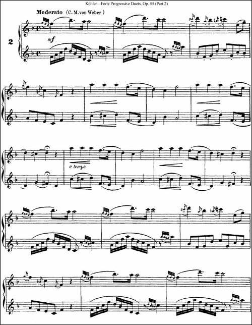 柯勒40首长笛提高练习曲OP.55-二重奏-NO.2-长笛五线谱|长笛谱