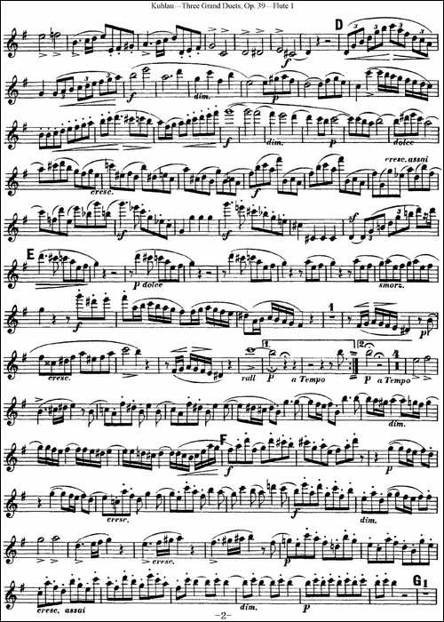 库劳长笛二重奏大练习曲Op.39——Flute-1-No.1-长笛五线谱|长笛谱
