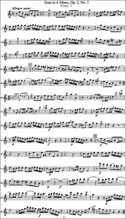 匡茨G大调长笛二重奏Op.2——Flute-1-No.2-长笛五线谱|长笛谱