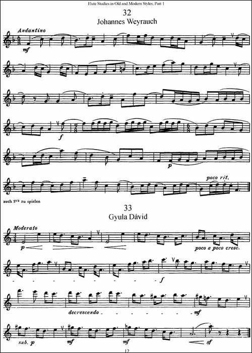 斯勒新老风格长笛练习重奏曲-第一-NO.32-NO.35-长笛五线谱|长笛谱