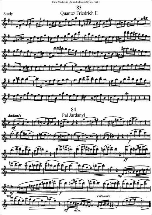 斯勒新老风格长笛练习重奏曲-第一-NO.83-NO.84-长笛五线谱|长笛谱