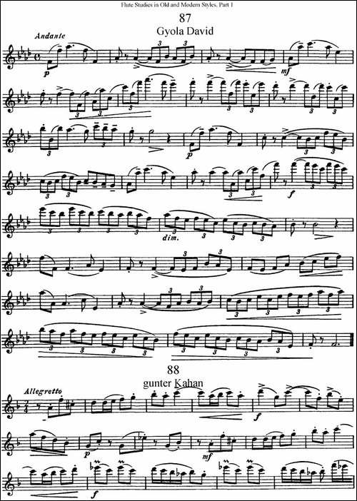 斯勒新老风格长笛练习重奏曲-第一-NO.87-NO.90-长笛五线谱|长笛谱