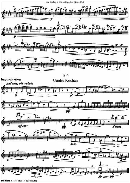 斯勒新老风格长笛练习重奏曲-第一-NO.104-NO.1-长笛五线谱|长笛谱