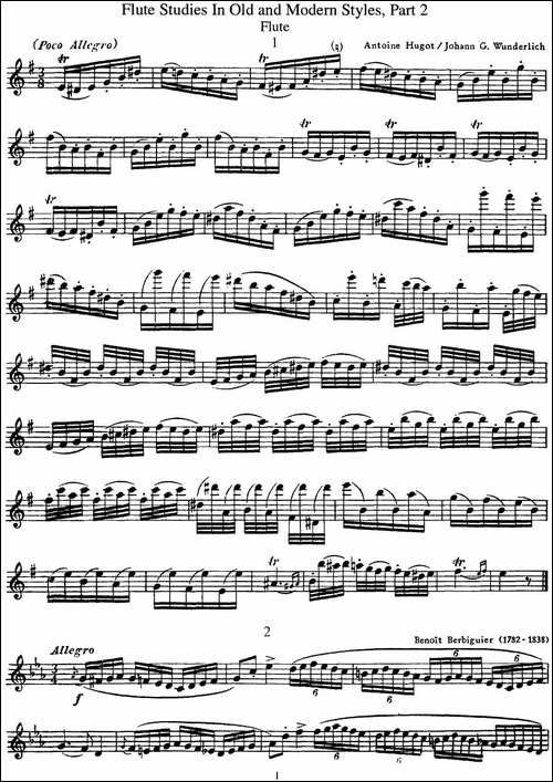 斯勒新老风格长笛练习重奏曲-第二-NO.1-NO.2-长笛五线谱|长笛谱