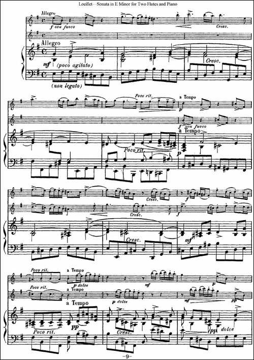 罗埃莱特E小调双长笛与钢琴奏鸣曲--长笛五线谱|长笛谱