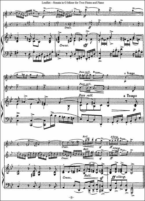 罗埃莱特G小调双长笛与钢琴奏鸣曲-长笛五线谱|长笛谱