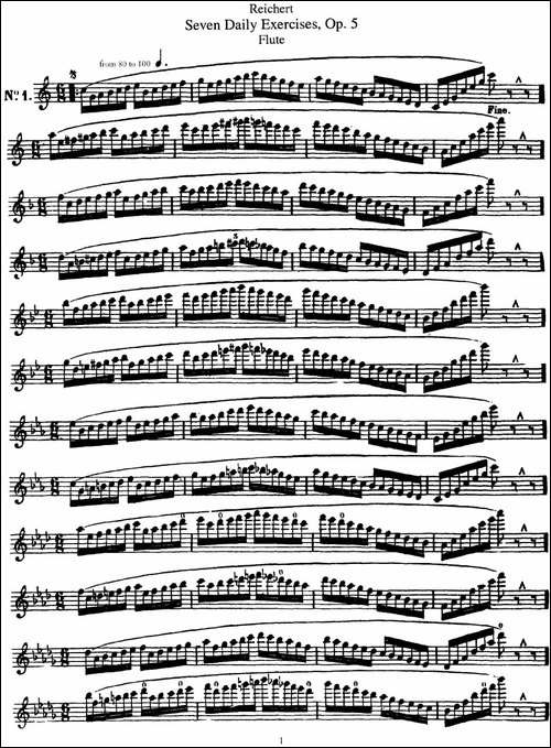 瑞澈特七首每日长笛练习曲Op.5-NO.1-长笛五线谱|长笛谱
