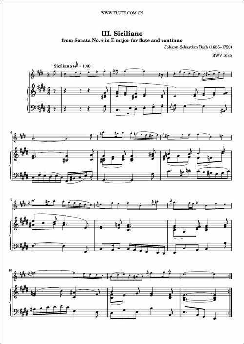 Siciliano-BWV1035--长笛五线谱|长笛谱