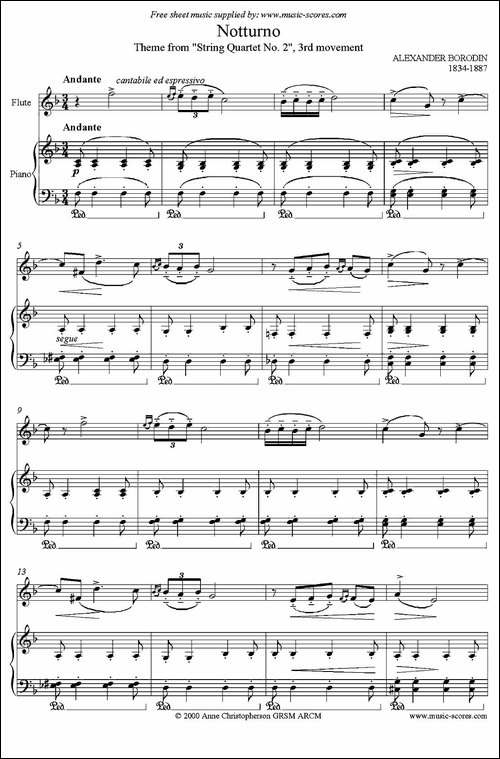 Notturno-Borodin作曲版-长笛+钢琴伴奏-长笛五线谱|长笛谱