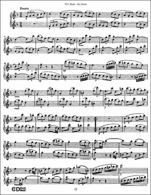 W.F.巴赫—六首二重奏练习曲-4-长笛五线谱|长笛谱