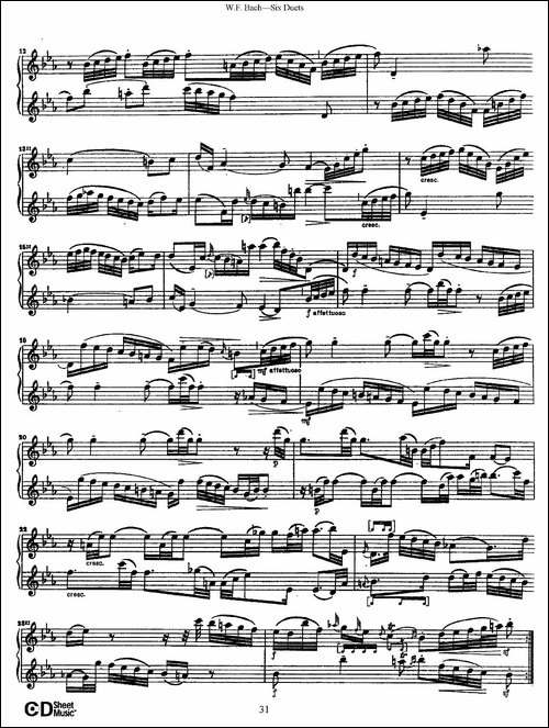W.F.巴赫—六首二重奏练习曲-5-长笛五线谱|长笛谱