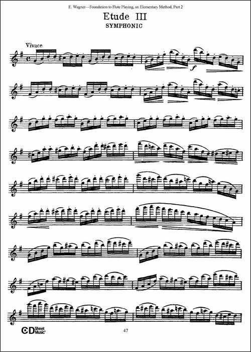 长笛演奏基础教程练习-Etude-3-长笛五线谱|长笛谱