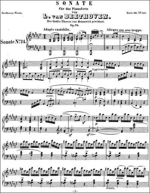 贝多芬钢琴奏鸣曲24 泰丽莎 升F大调 Op.78 F-sharp major-钢琴谱