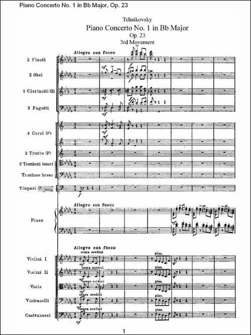 Bb大调第一钢琴协奏曲,Op.23第三乐章-一-钢琴谱