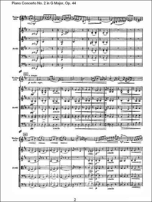 G大调第二钢琴协奏曲, Op.44第二乐章-钢琴谱