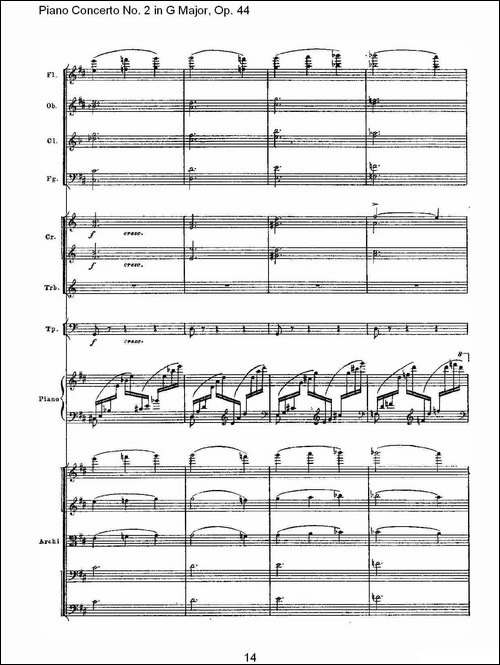 G大调第二钢琴协奏曲, Op.44第二乐章-钢琴谱